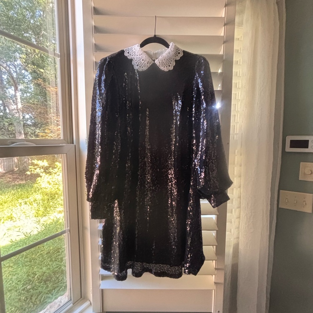 Eloquii Black Sequin Dress with White Lace Collar